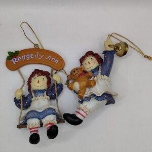 2004 Kurt S. Adler Raggedy Ann Pair Hanging Ornaments - Blue, White, Red